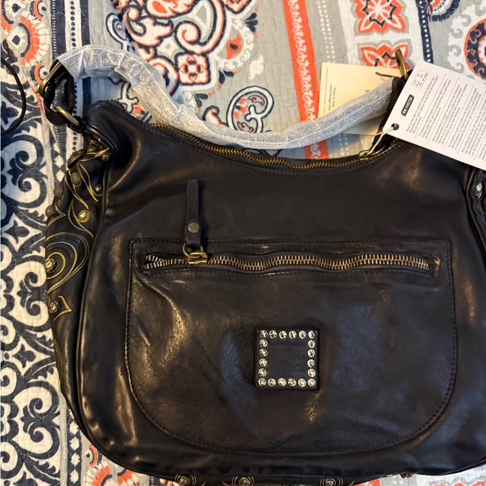 Campomaggi Black Hobo with Metallic Embellishments